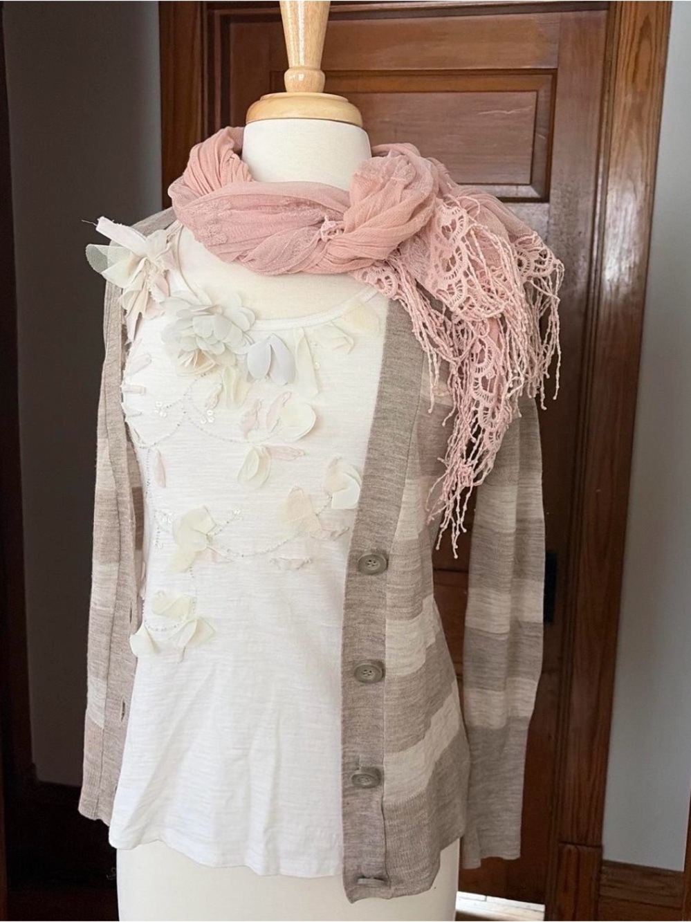 LOFT Lightweight Striped Merino Wool Blend Cardigan